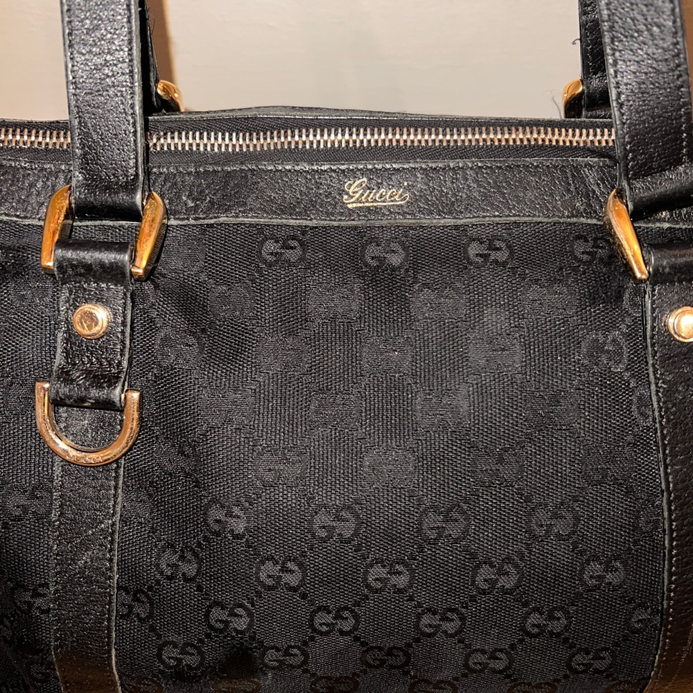 Vintage Gucci Black Jolicoeur Monogrammed Handbag Tote Bag - Picture 5 of 13